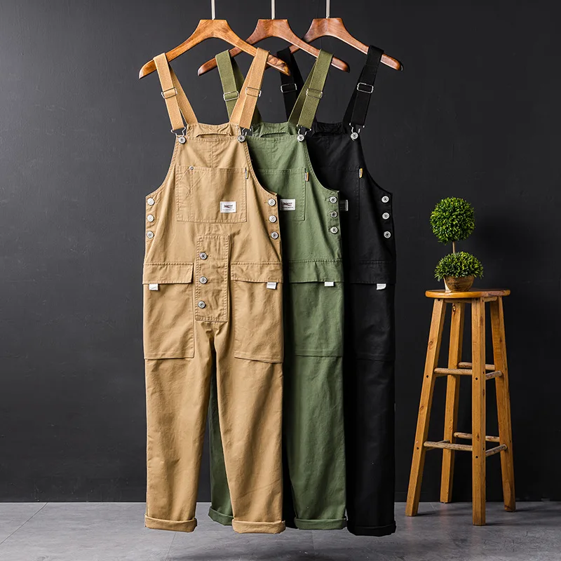 2023 Summer Men Bib Pants Solid Color Casual Jumpsuits Women Streetwear Joggers Multi Pockets Fashion Suspenders Cargo Overalls