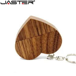 JASTER USB 2.0 (free custom logo) wooden love heart flash drive hearts with keychain pendrive 4GB  16GB 32GB 64GB customer LOGO
