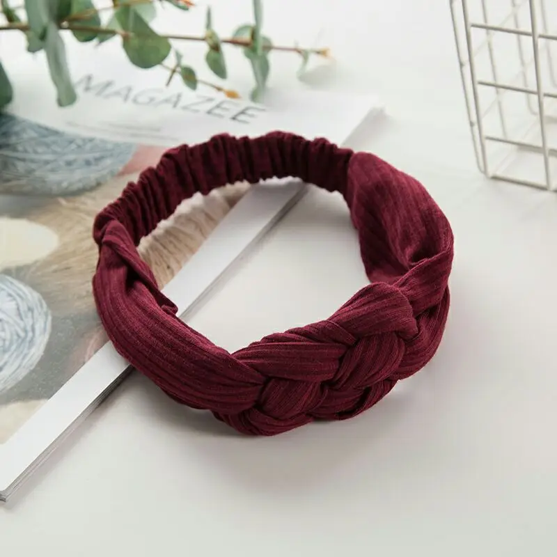 Knitted Chinese Knot Cross Headband Twisted Solid Color Wide-brimmed Headband Make-up Wash Headband Hair Accessories