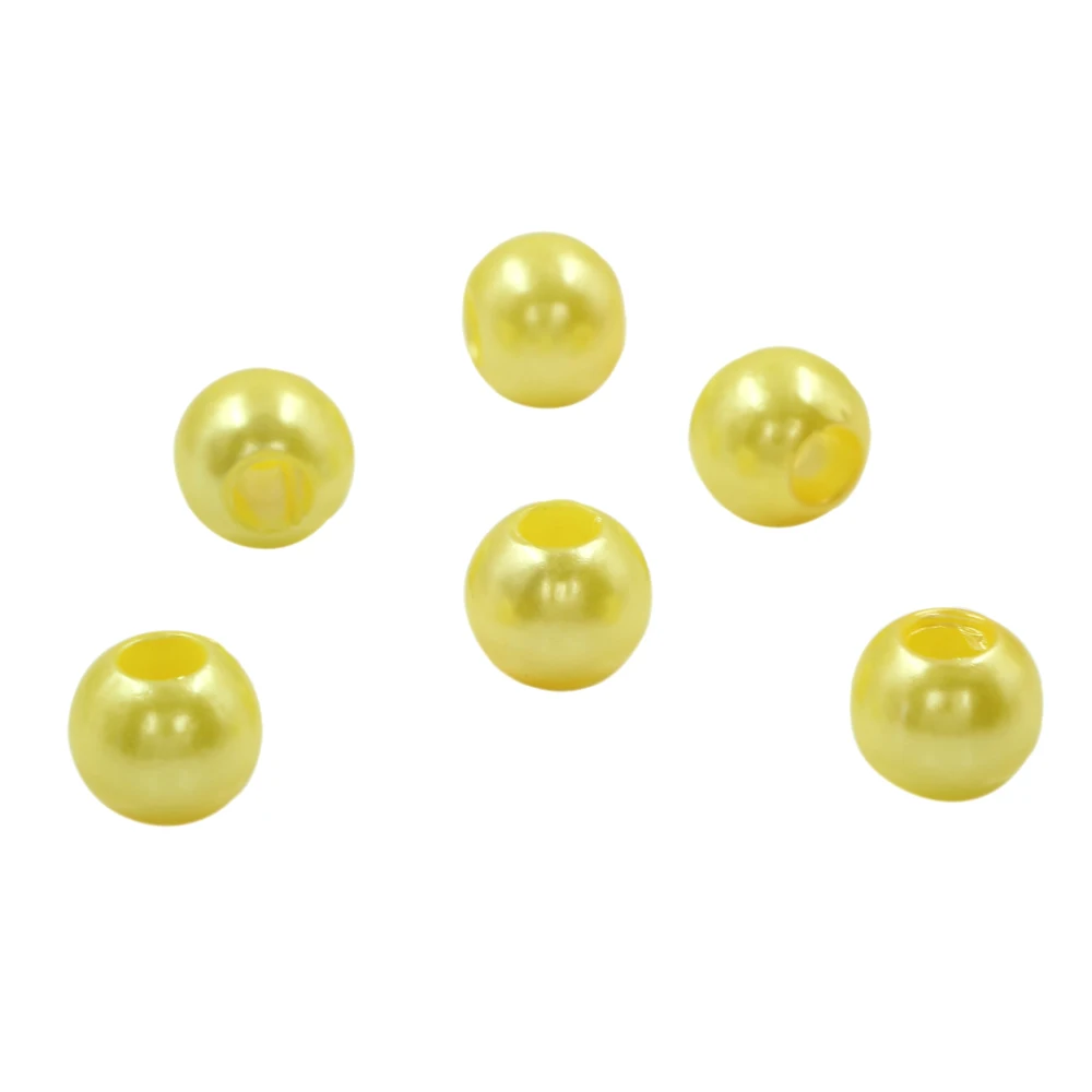 Wholesales 50pcs Yellow Acrylic Shiny Simulated Pearl Rondelle Loose Large Hole Charm Beads Fit European Jewelry Bracelet