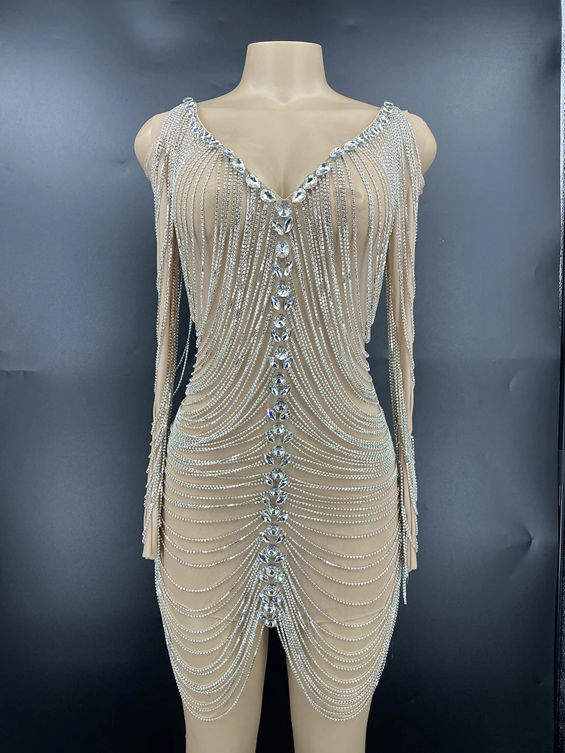 New Fashion Crystal Rhinestone Chain Dress With Under For Women