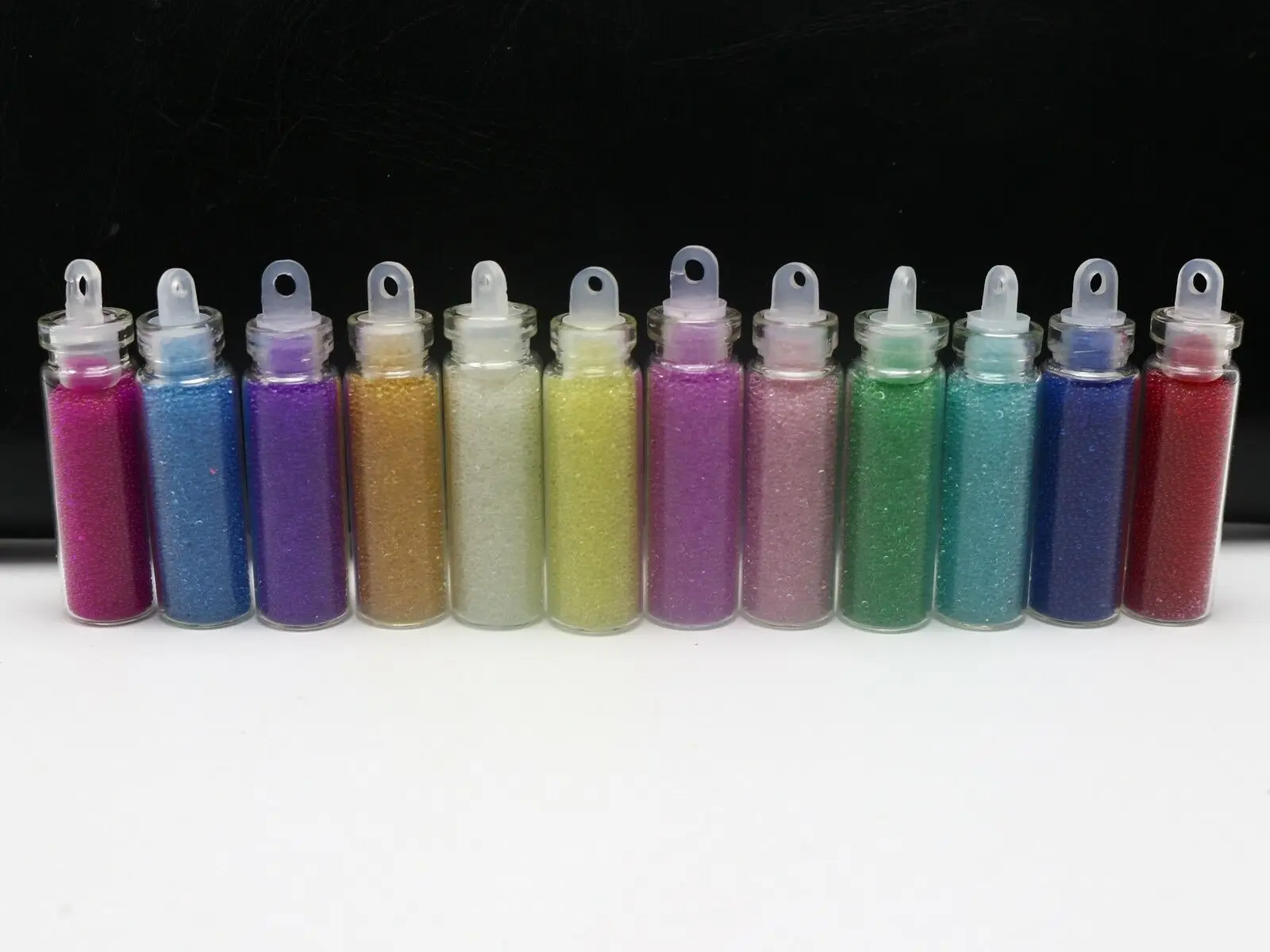 12 Bottles Mini Glitter Glass Vial Charm Nail Art Caviar Microbeads Set Crafts