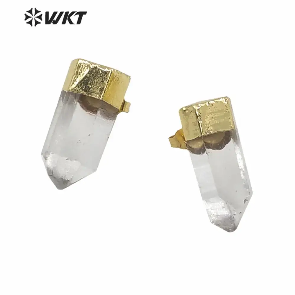 WT-E640 WKT New Design Women Natural Clear Crystal Quartz Earring Studs Fashion Gold Plated Bullet Shape Ttransparent ACC