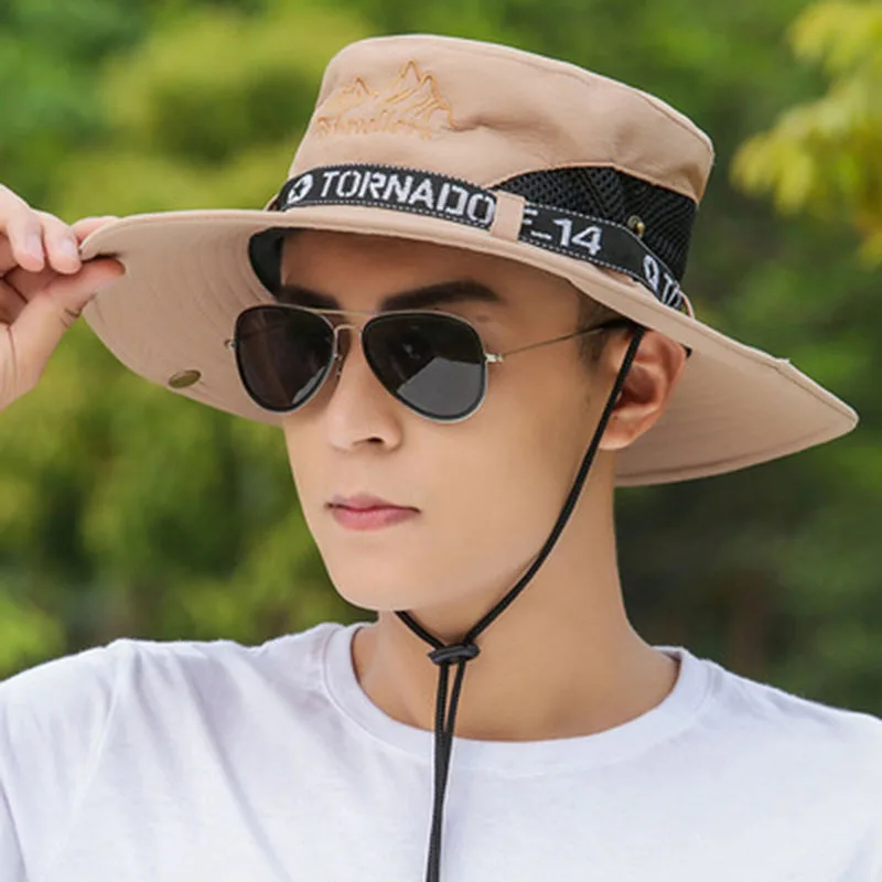 Men Summer Flat Big Brim Sunscreen Bucket Cap Outdoor Sports Fishing Fisherman Hip Hop Cycling Cowboy Sun Hat U28