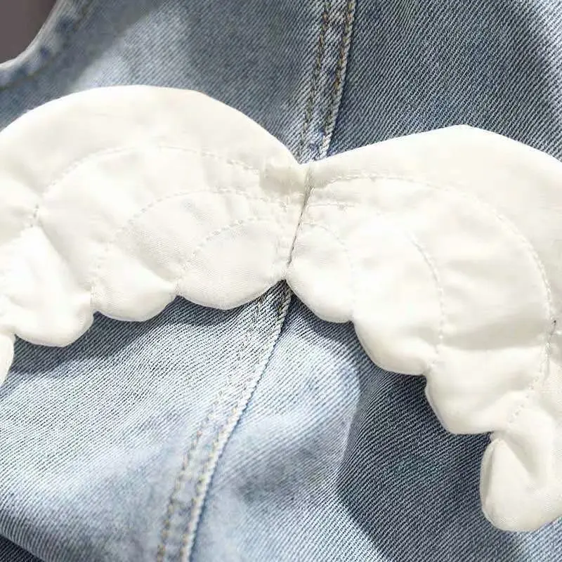 New Girls SetChildren's Suit 2021 Summer Children's Casual T-shirt  denim dress  two-piece Round Neck Clothing  3-6 Years Kids