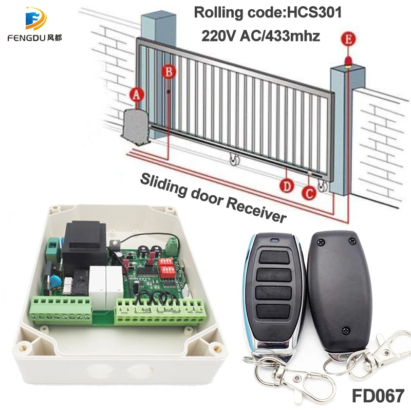 Controlador de puerta corredera profesional, receptor de 2 canales, 433,92 Mhz, 220V CA, control remoto de código rodante