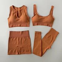 Seamless Yoga Set Ribbed Workout Outfits for Women 2/4 Piece Sport Bra High Waist Shorts Yoga Leggings Sets Fitness Gym Clothing - Image 2
