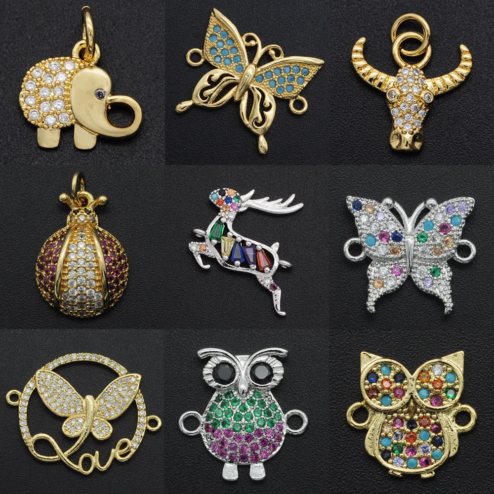 Gorgeous Diy CZ Butterfly Charms Wholesale Elephant Necklace Pendant Deer Owl Zircon Connector For Jewelry Bracelet Making