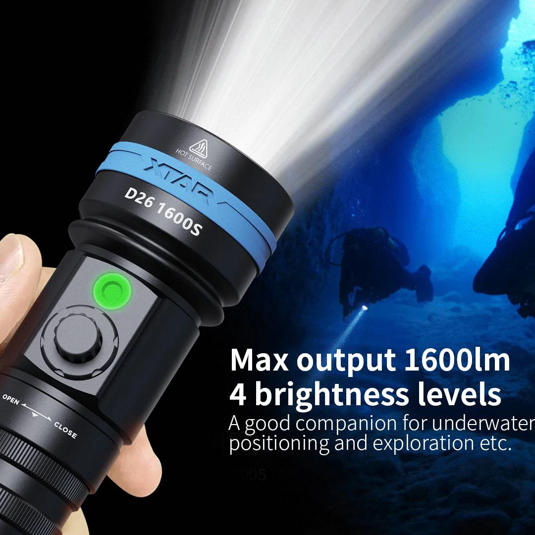 XTAR Super Bright Diving Flashlight LED Torch Light Waterproof Professional Scuba Diver Lantern Ultra Super Flashlight D26 1600S