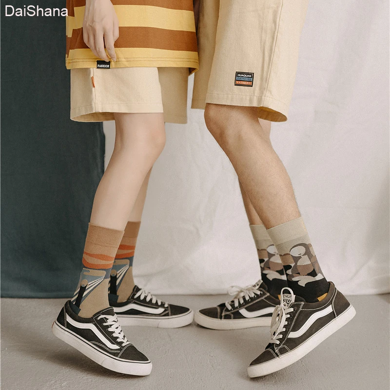 3Pairs Unisex Couple Harajuku Funny Men Winter Cotton Socks Retro Art Revival Leaf Drama Spaceship Street Fashion Women Socks