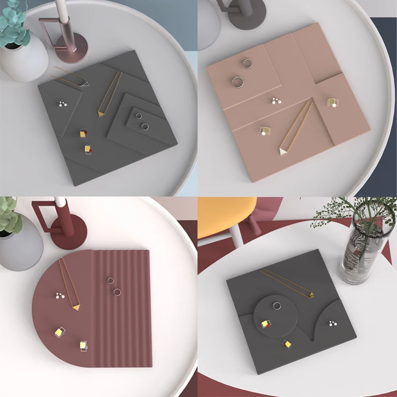 

Concrete Jewelry Tray Silicone Mold Innovation Geometry Cement Gypsum jewelry Display Plate Mold Simple line Design Silicon Mold