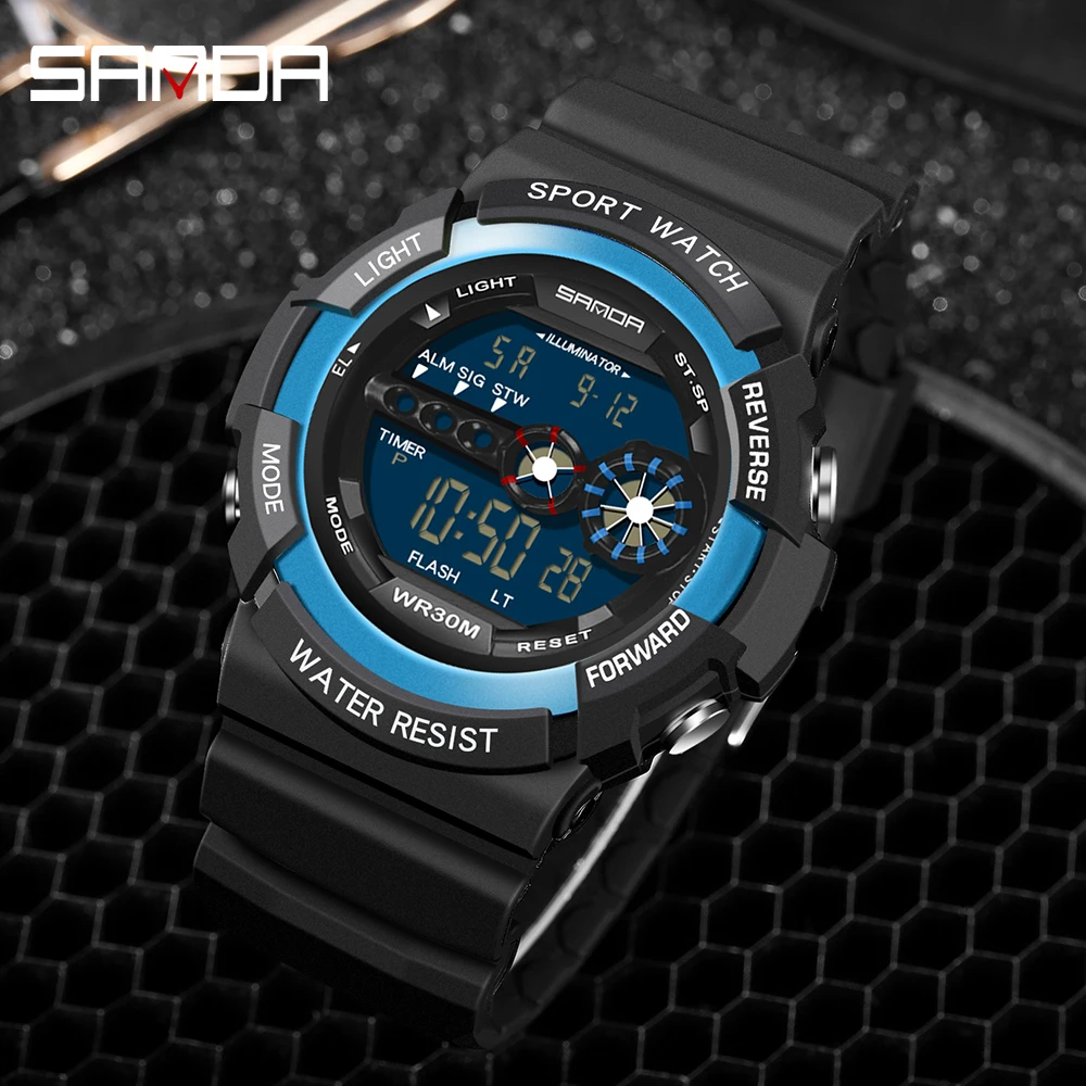 SANDA Top Luxury Sport Digital Watch Men Fashion Waterproof Led Electronic Military Wrist Watch For Men Relogio Masculino 320