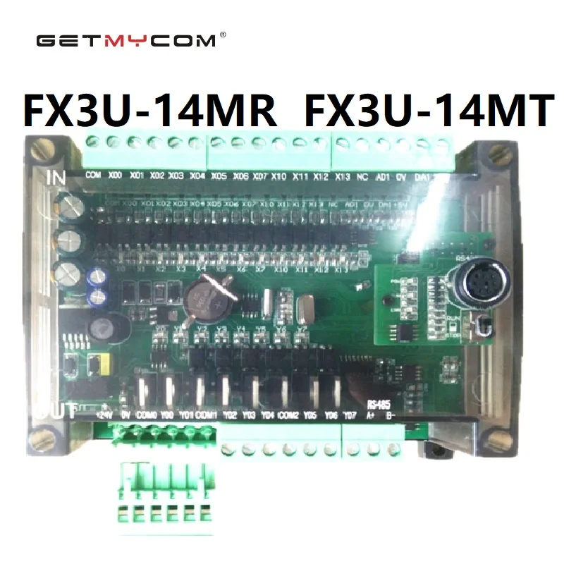 Getmycom FX3U-14MT FX3U-14MR PLC industrial control board  6 Output  8 Input6 AD 2DA and RS485 RTC Compatible with FX1N and FX2N