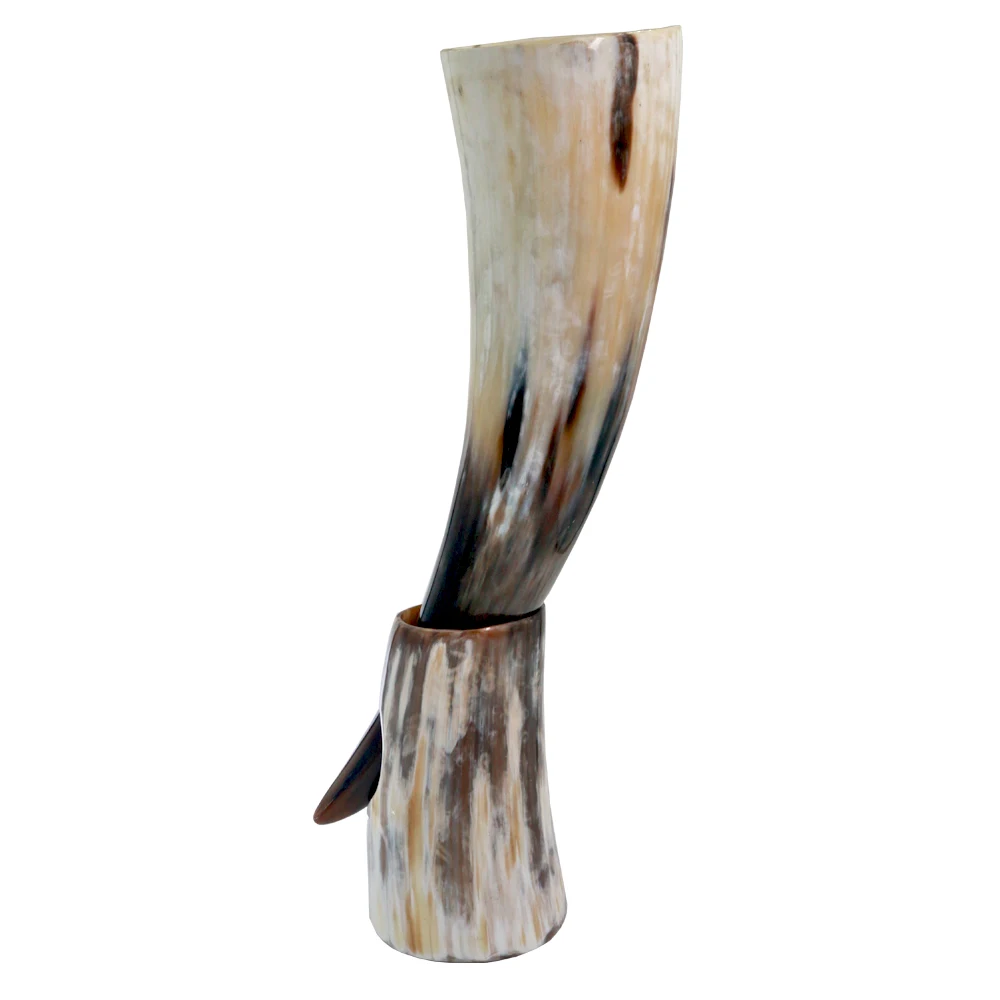 Natural Viking Drinking Horn with Stand or Leather Case- Horn Mug with Polished Finish