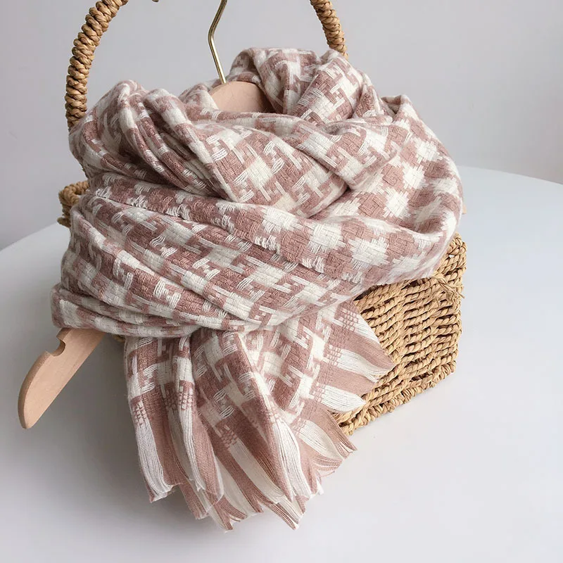 2021 Black White Cherkered Cashmere Imitation Scarf Shawl For Women