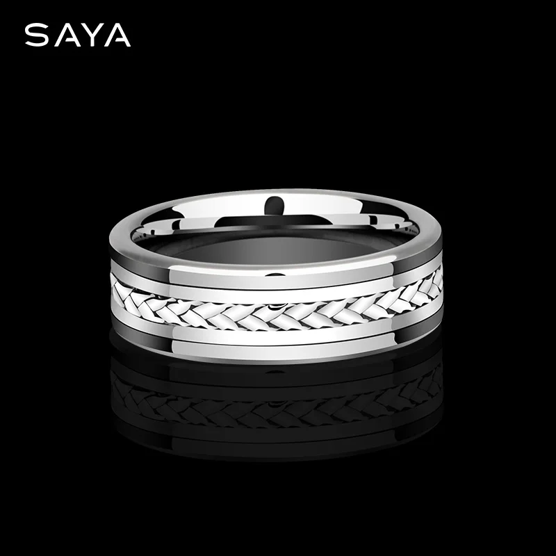 Personalized Rings for Men Inlay Braided 925 Silver Tungsten Carbide Jewelry luxurious Wedding BandCustom Engraved