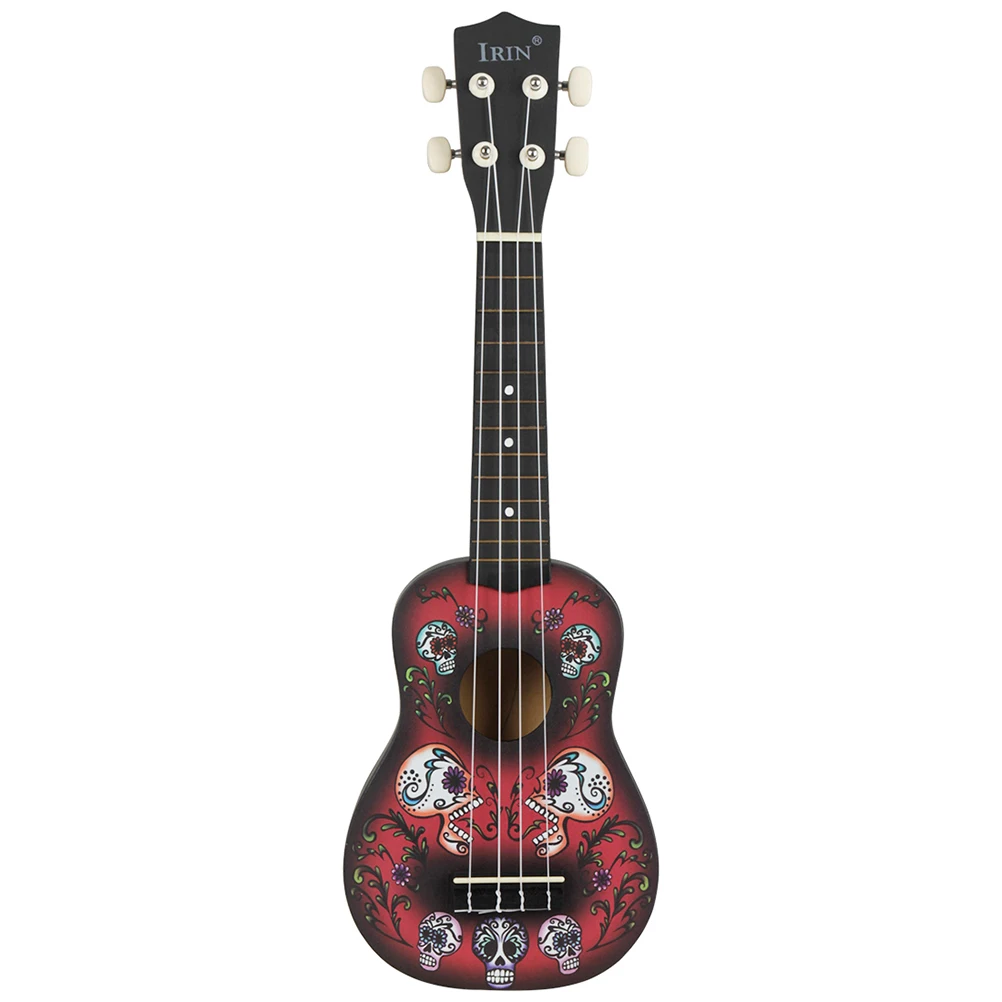 21 Inches Skull Pattern Ukulele Hawaii Guitar Acoustic Instrument Practice Ukulele Instrument for Beginner Musical Gifts