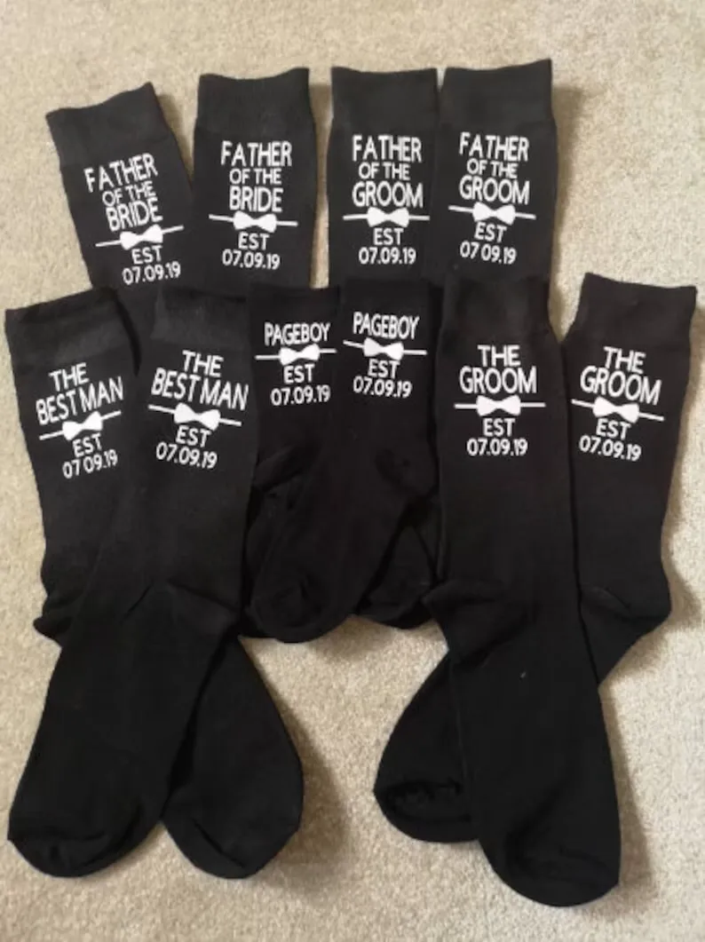 Chaussettes de mariage personnalisées avec nom, Père de la mariée, Groomsman, Meilleurs hommes, Page personnalisée, Chaussettes pour garçons