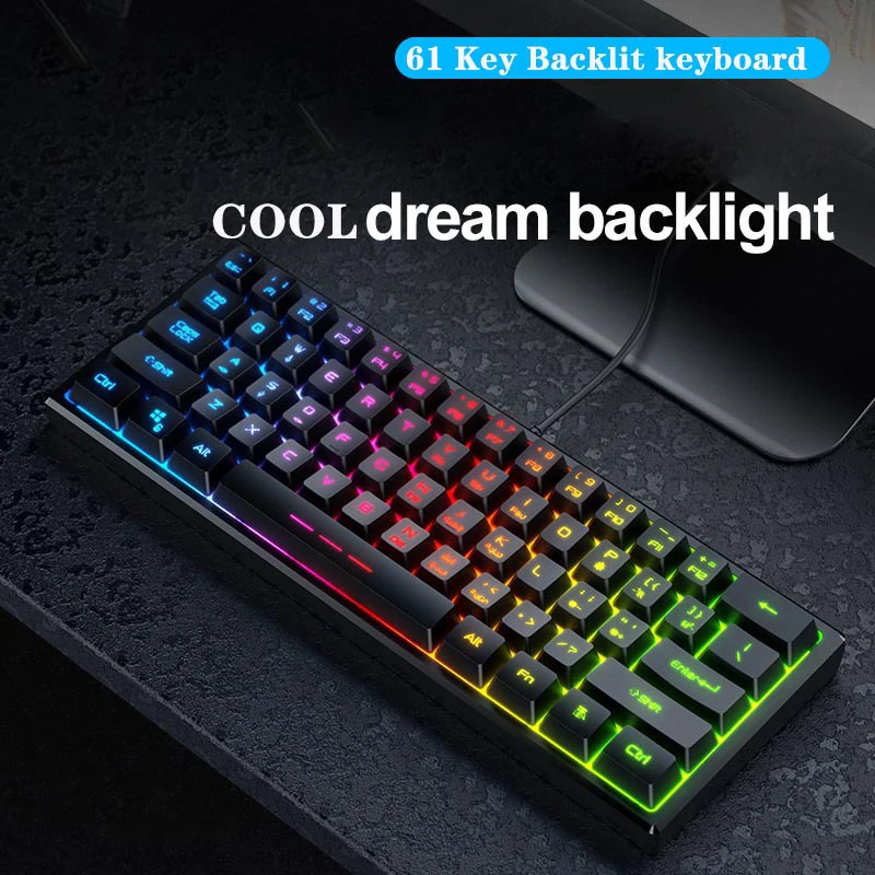 

61 Key Gaming Keyboard USB Wired LED Backlit Gaming Keyboard Gamer Ergonomic Mause For PC Laptop