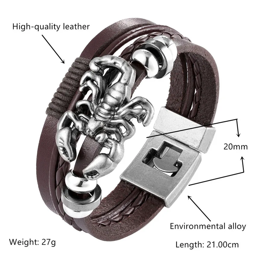 Hot Sale 2023 New Fashion Scorpion Bracelet Men Leather Bracelet Women Friends Valentine\'s Gift Jewelry Wholesale Price Pulseira