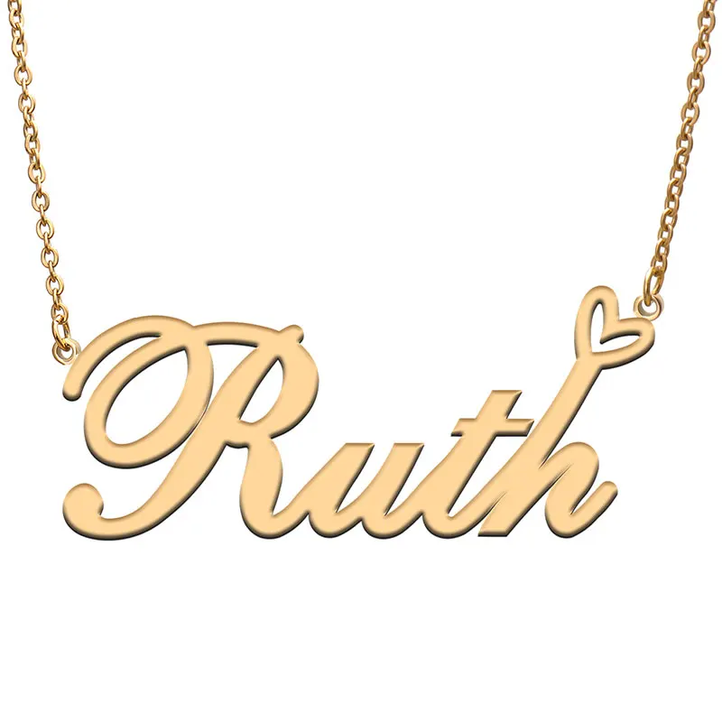 Ruth Love Heart Name Necklace Personalized Gold Plated Stainless Steel Collar for Women Girls Friends Birthday Wedding Gift