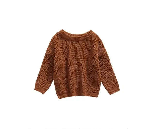 Winter Fall Baby Infant Woolen Sweater Boys Girls Solid Color Round Neck Long Sleeve Knitted Pullovers Sweaters Tops