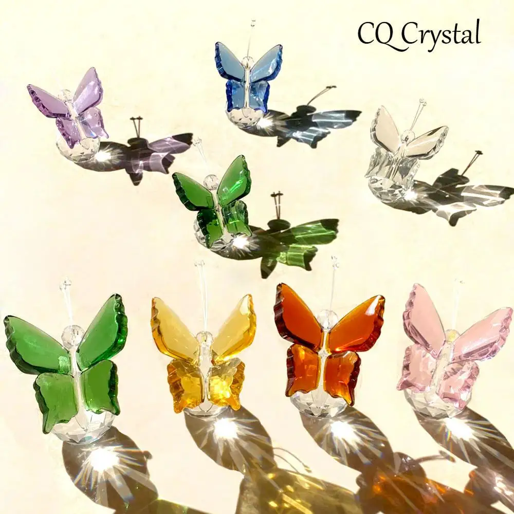 7 Colors Lovely Butterfly Crystal Animal Figurines Miniature Glass Craft Paperweight Table Ornament Home Wedding Decor Kids Gift