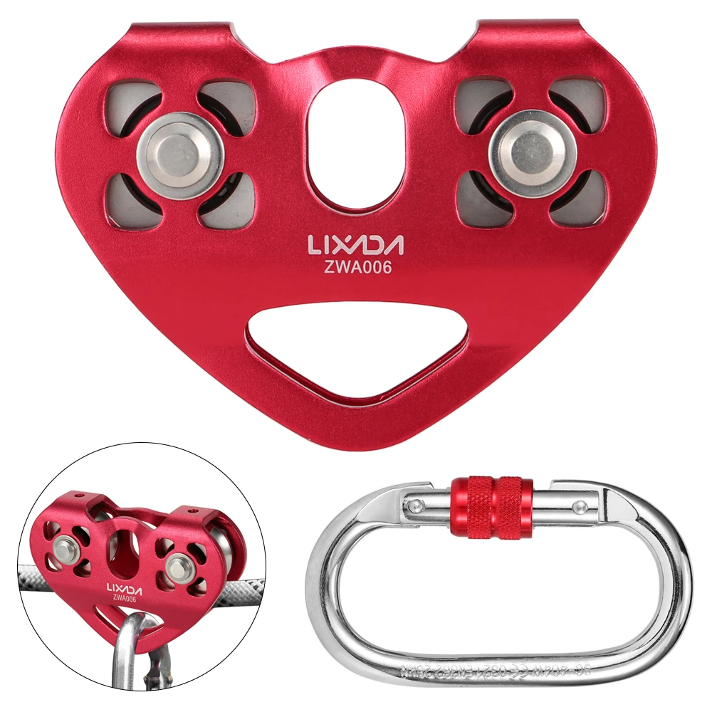 Lixada 30KN Zip Line Cable Trolley Outdoor Climbing Hauling Zipline Fast Speed Dual Pulley with 25kN Screw Locking Carabiner