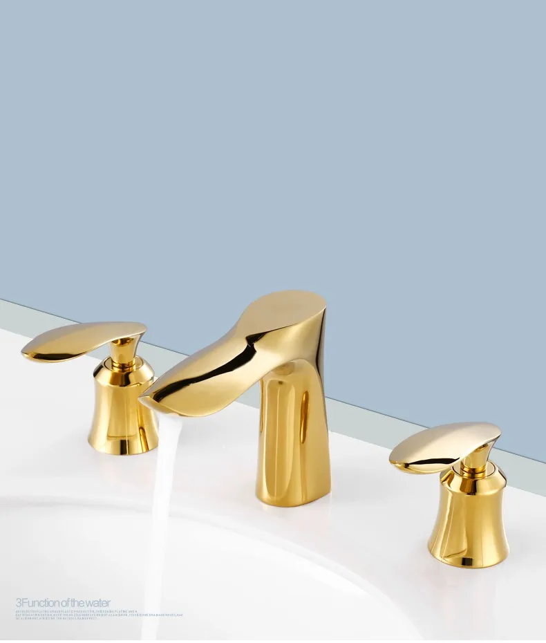 Luxury gold bathroom sink faucet Solid brass copper cold hot water basin mixer faucet three hole two handle golden basin tap