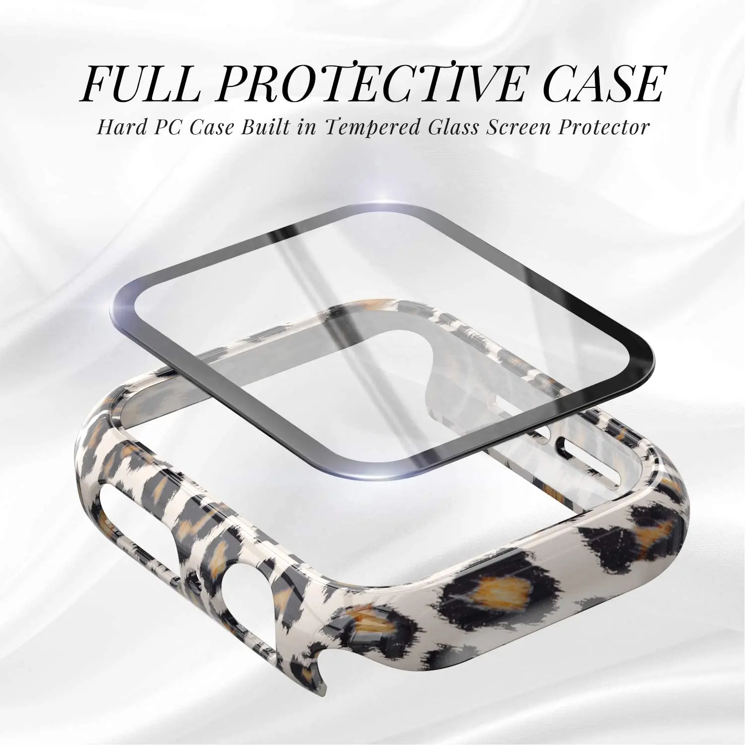 Case+Glass for Apple Watch 44mm 40mm 38mm 42mm,Hard PC Bumper Fashion Leopard Protective Cover for iWatch SE 6 5 4 3 2 1