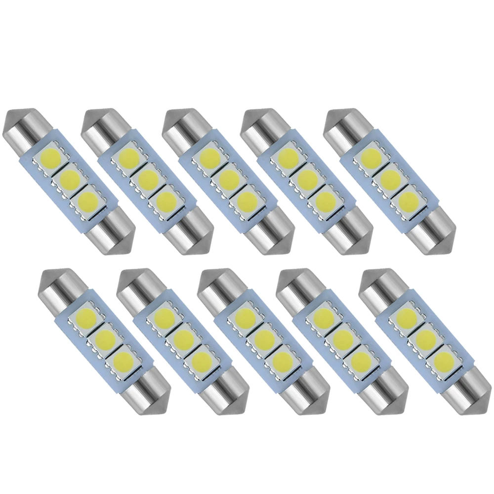 10 Stks/set C5W Led Verlichting C10W Auto Dome Lampen Festoen Auto Nummerplaat Lampcar Interieur Leeslampjes 12V Wit licht 31-41Mm