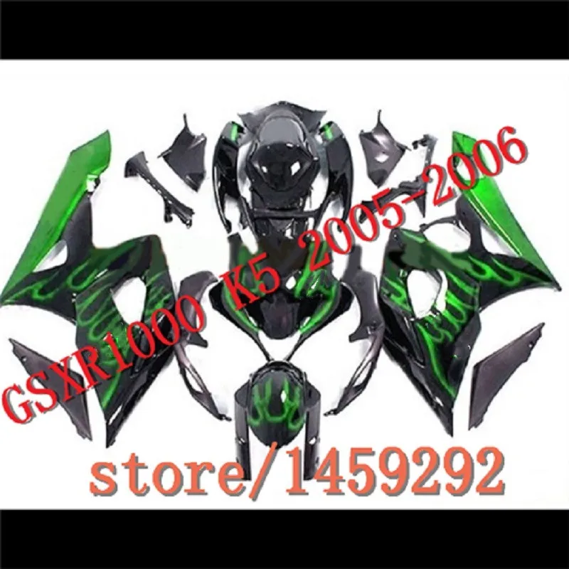 New  Injection mold custom fairing kit for SUZUKI K5 GSX-R 1000 05 06   ABS fairings   GSXR1000 2005 2006 blac green fames fairi