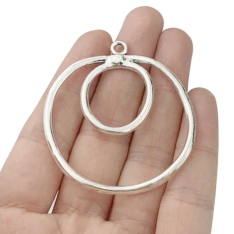 6 x Tibetan Silver 2 Sided Large Open 2 Rings Circles Charms Pendants for Necklace Earrings Jewelry Making Findings Accessories