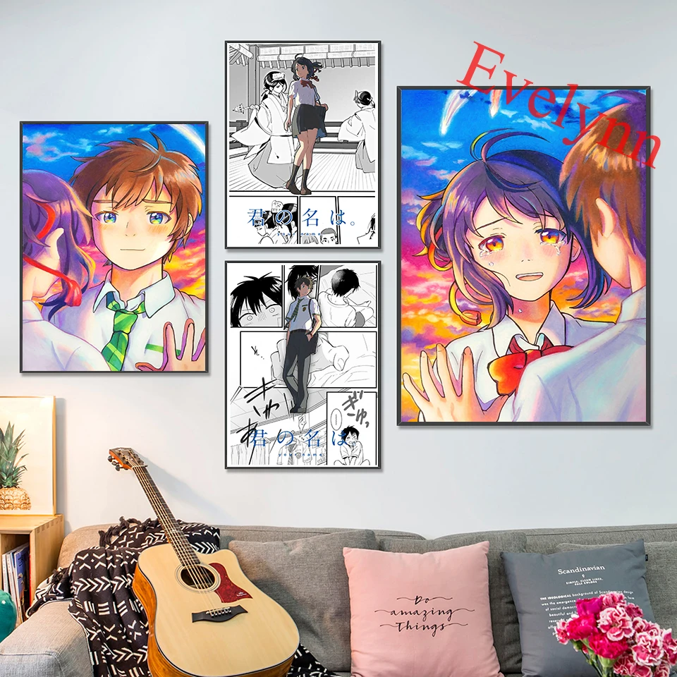 

Hd Wall Art Modular Your Name Anime Poster Painting Poster And Print On Canvas Comic Pictures For Living Room Home Decor Frame