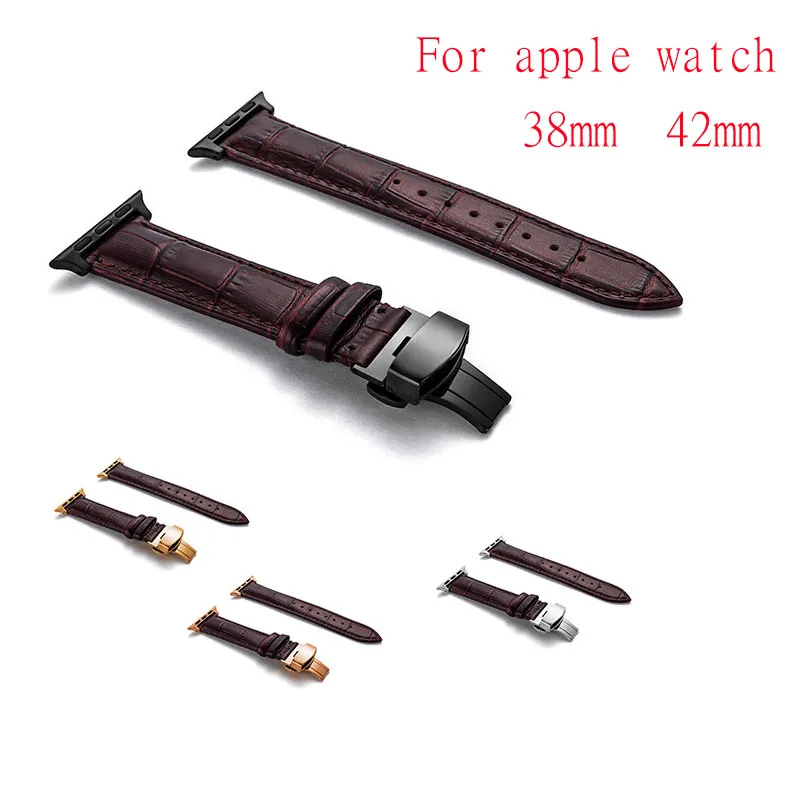 Butterfly buckle Leather Watch Strap Replacement For Apple Watch Band 44mm 40mm 42mm 38mm Series 4 3 2 1 iWatch Watchband