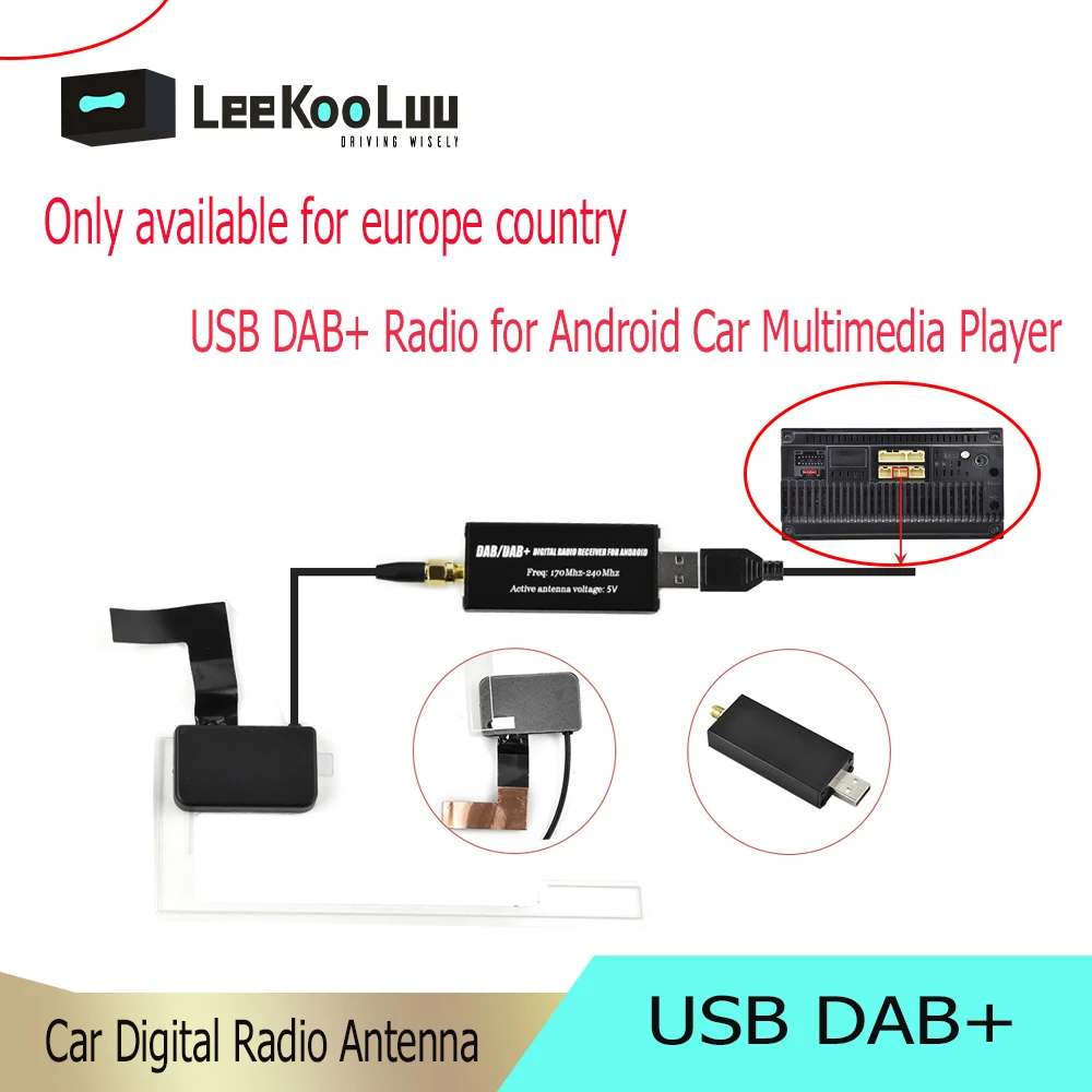 LeeKooLuu DAB/DAB+ Aerial Antenna Windshield Mounting Signal Reception Europe DAB DAB+ Signal Receiver for Android Car Radio