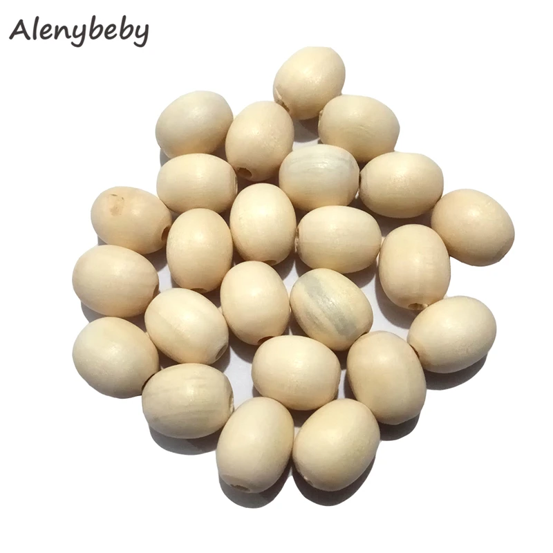 

Unfinished 15mm Natural Oval Wooden Beads Teether Egg Shaped Rugby Wood Beads DIY Spacer Teething Beads Jewelry Findings