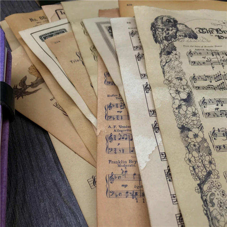 Handmade Coffee Dyed Music Score Sheets Opern Material Ephemera Journal Decoration Page Paper DIY Scrapbooking Craft