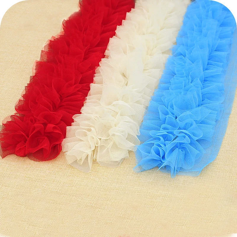 

12CM Puffy Pleated Lace Trims Bubble Skirt Ruffle Mesh Lace Ribbon Gathered Lace Fabric Accessories Tutu Lace Wedding Decoration