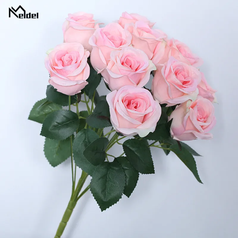 Artificial Flowers Bouquet 12 Heads Rose Spring Fake Flowers Roses Bridal Holder For Wedding Home Party Decor Silk Roses Bunch