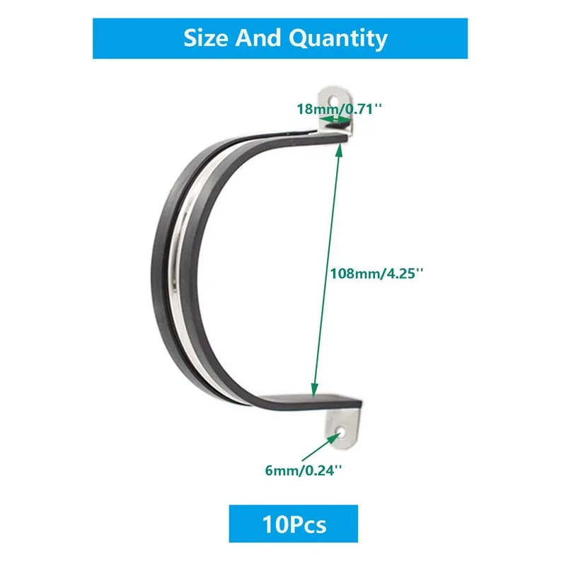 10Pack Clamp,Stainless Steel Cable Clamp,Pipe Clamp,Tube Clamp,Metal Clamp,Rubber Cushioned Insulated Clamp,Tube Holder for Tube