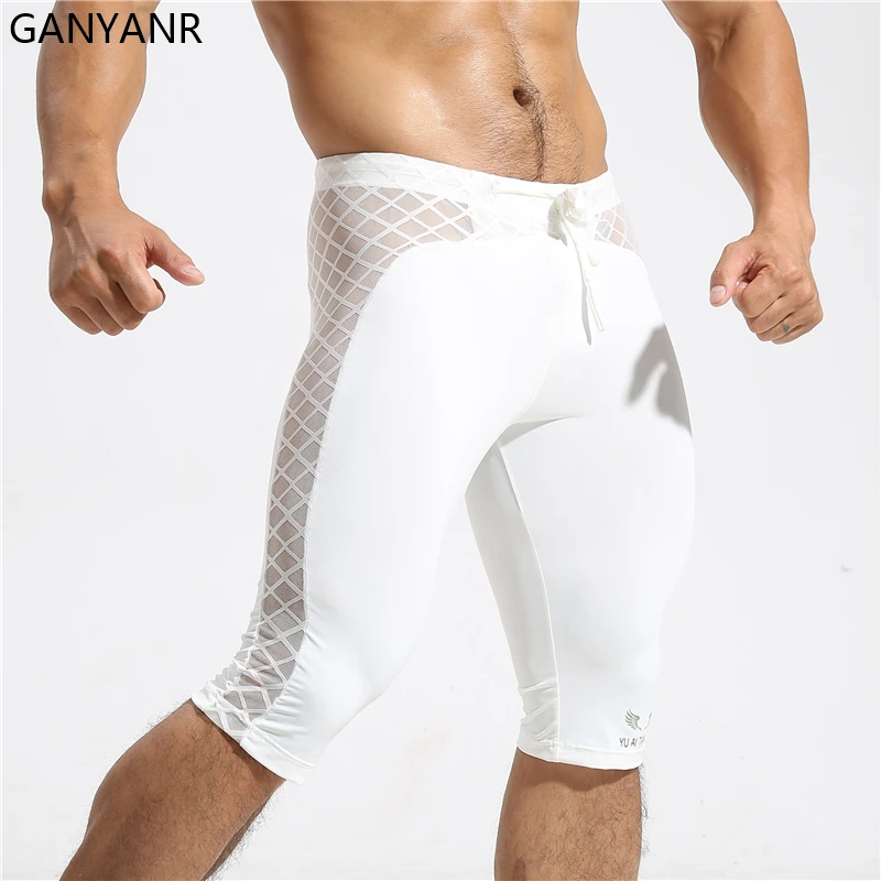 GANYANR legginsy do biegania męskie legginsy uciskowe na siłownię Fitness koszykówka seksowne sportowe Jogging trening sportowe spodenki do jogi trening