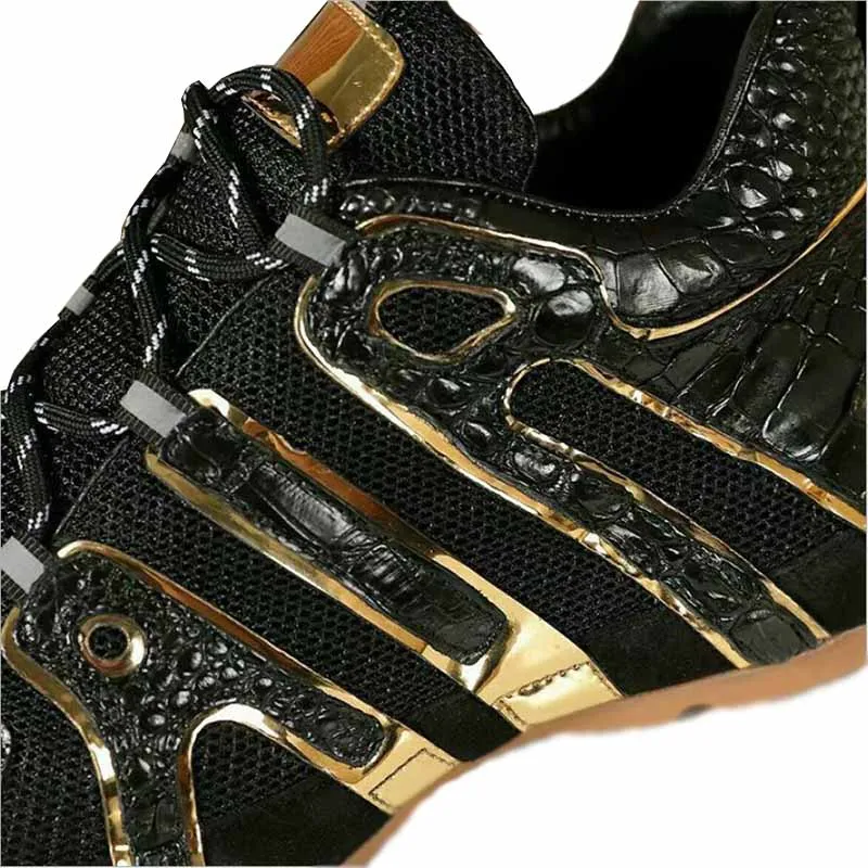 Big discounts Crocodile Skin Casual Shoes Men\'s Leather Leisure Flats Black Gold Sport Hiking Running Shoe Comfort Alligator 44