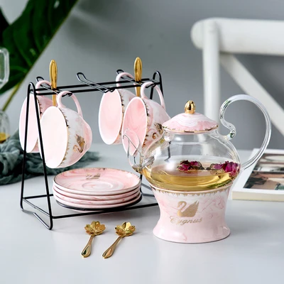 Nordic Marble Texture Ceramic Tea Cup High Temperature Afternoon Tea Luxury Coffee Cup Set Milk Cup Mug with Saucer and Spoon