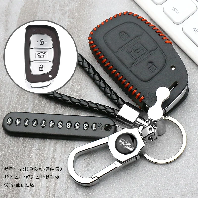 

Leather Car Key Case For Hyundai IX30 IX35 IX20 Tucson Elantra Verna Sonata Smart Remote Cover Keychain Protect Bag