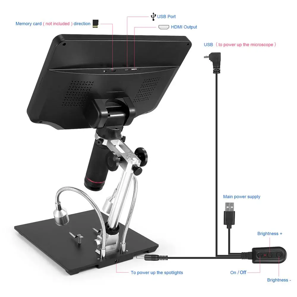 Andonstar AD409 10.1\'\' HDMI WIFI Digital Microscope Measurement Software for PCB Solder Check Tool for SMT SMD and Phone Repair