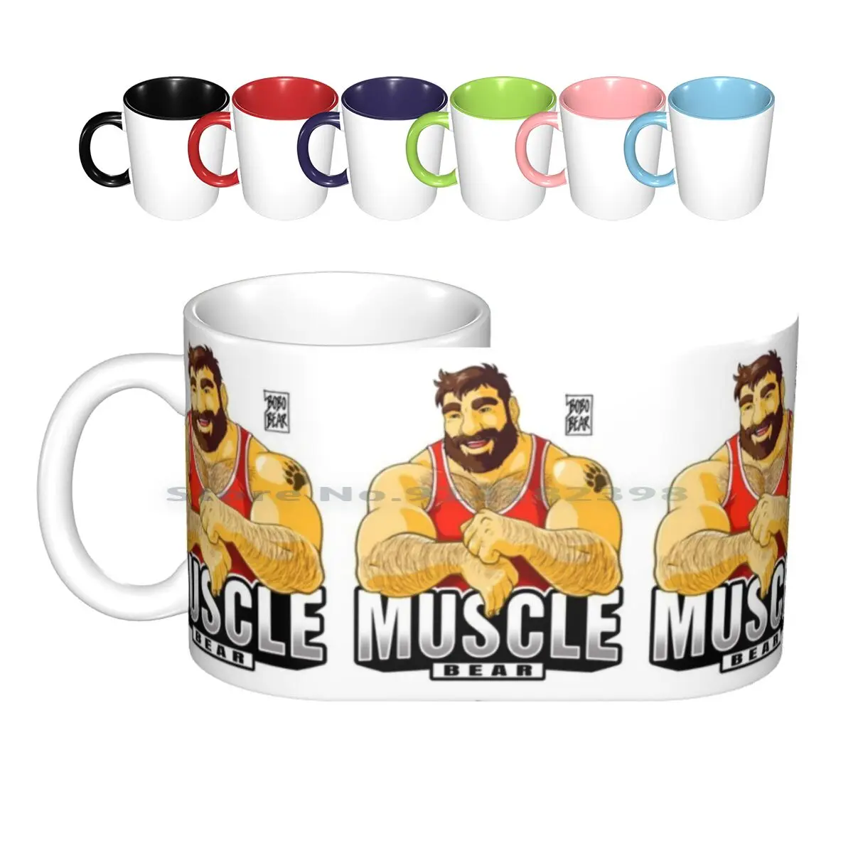 Muscle Bear - Red Outfit Ceramic Mugs Coffee Cups Milk Tea Mug Bobobear Bobobearart Bobo Bear Bear Bear Week Bear Weekend Otter