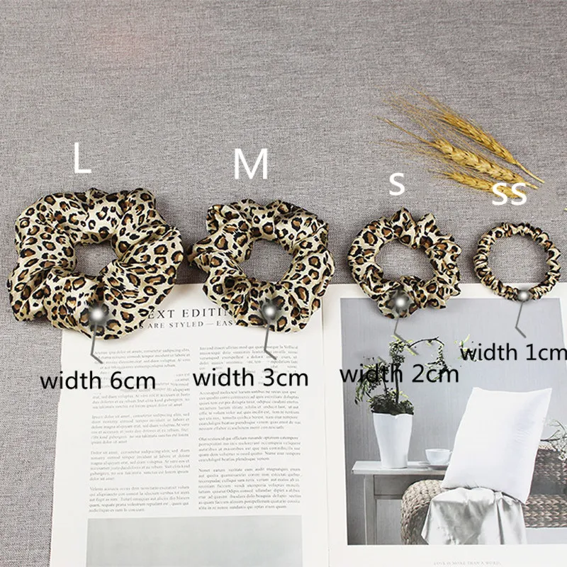 Real Silk Hair Scrunchies Set  Leopard Silk Hair Ties luxury Elastic Band Ponytail Holders SML Size