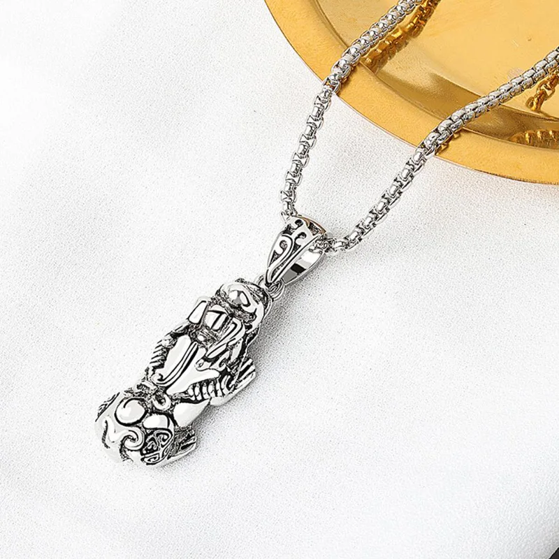 KOFSAC Vintage Thai Silver Necklace For Women Men Jewelry Trendy Animal Brave Troops Pendant Necklaces Unisex Anniversary Gift