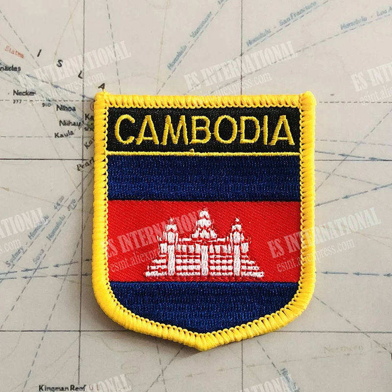 CAMBODIA National Flag Embroidery Patches Badge Shield And Square Shape Pin One Set On The Cloth Armband Backpack  Decoration